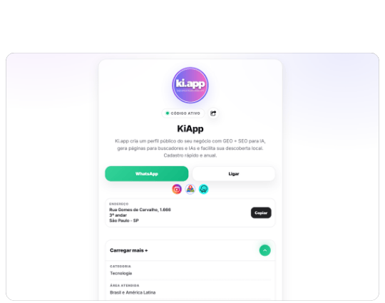 Perfil público do negócio no Ki.app