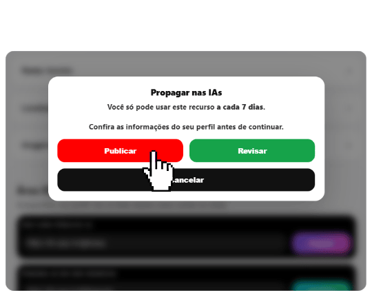 Modal de confirmação: publicar, revisar ou cancelar